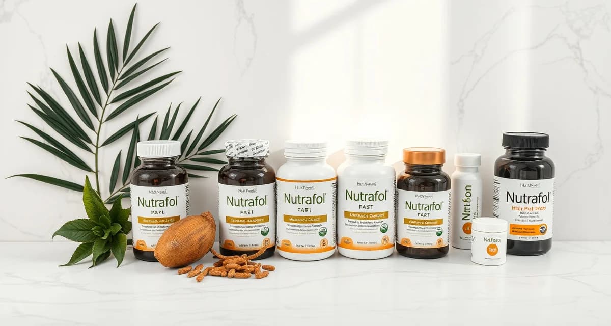 Nutrafol multi-targeting hair loss supplement formulation Nutrafol hair growth supplements with clinically tested ingredients including saw palmetto, ashwagandha, marine collagen, and biotin for men and women.
